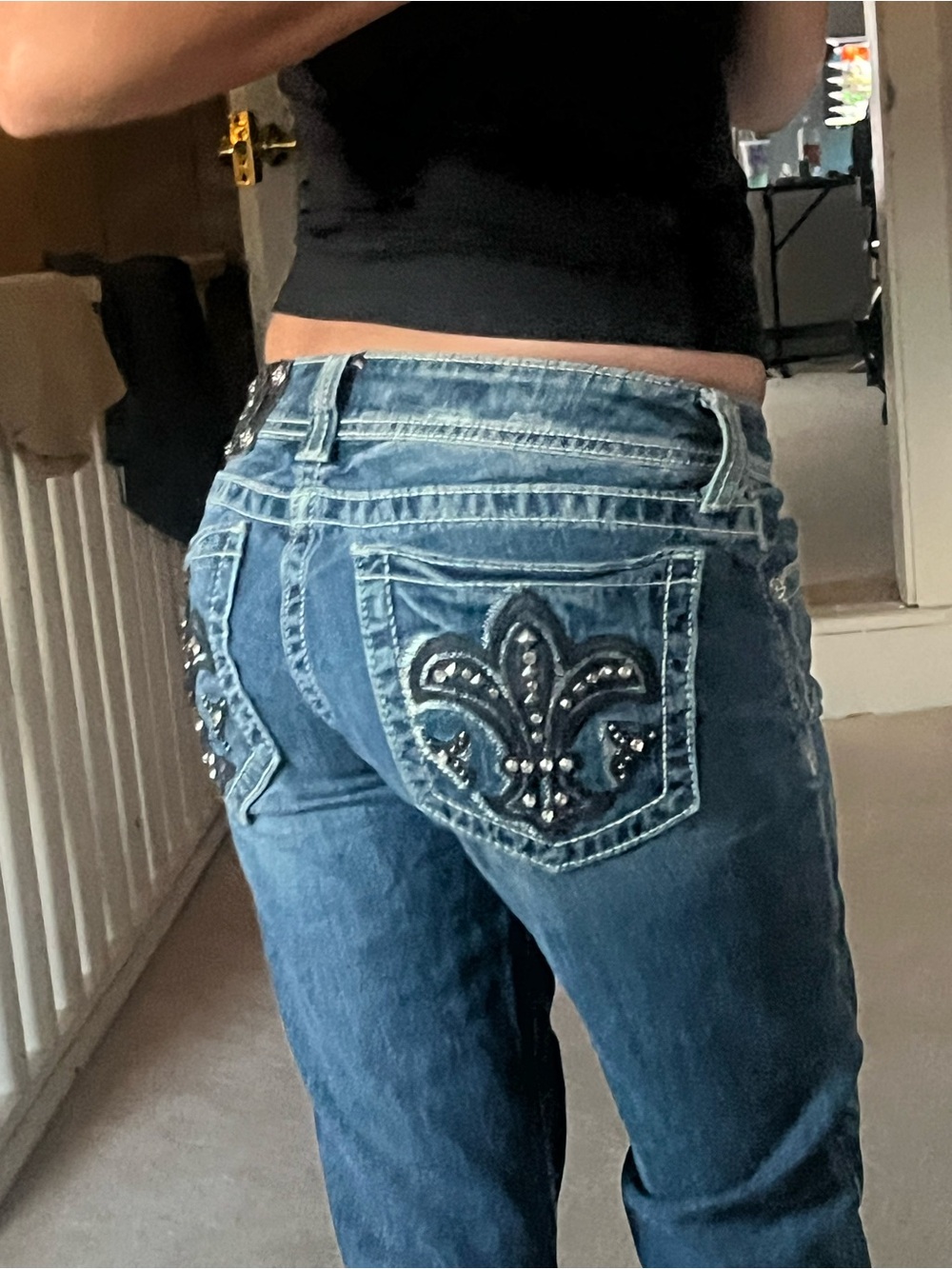 Miss Me Blue Denim Bootcut Jeans with Embellished Fleur-de-Lis - Picture 3 of 5